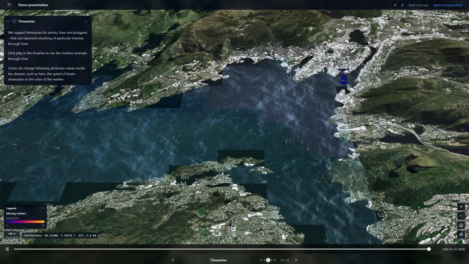 From the live example: moving markers with the timeline open. Bergen.